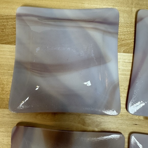 Set of 4 White Orange Red Fused Art Glass Trays 6" by 6" - Picture 13 of 15